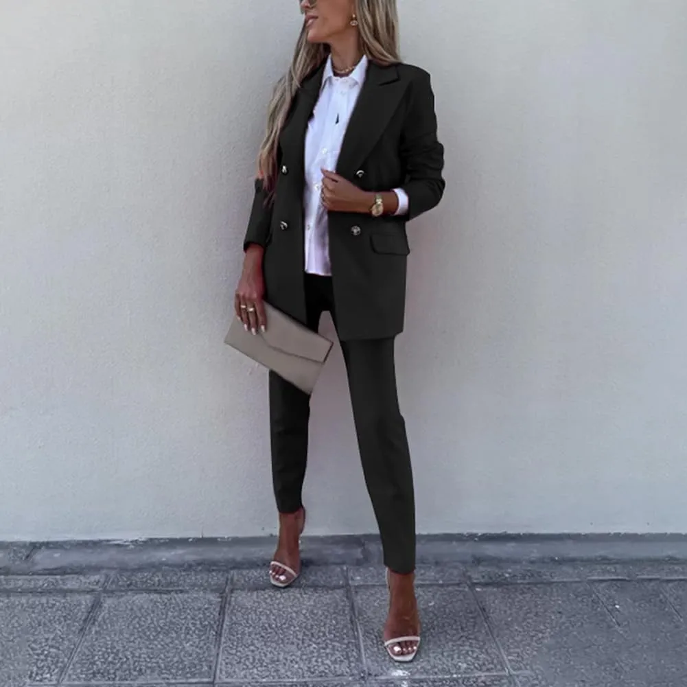 2 Piece Outfits for Women Dressy Blazer Jackets High Waisted Straight Leg Pants Suits Set Business Casual Office
