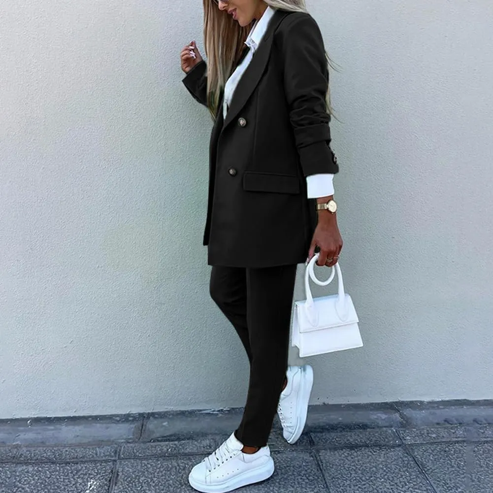 2 Piece Outfits for Women Dressy Blazer Jackets High Waisted Straight Leg Pants Suits Set Business Casual Office