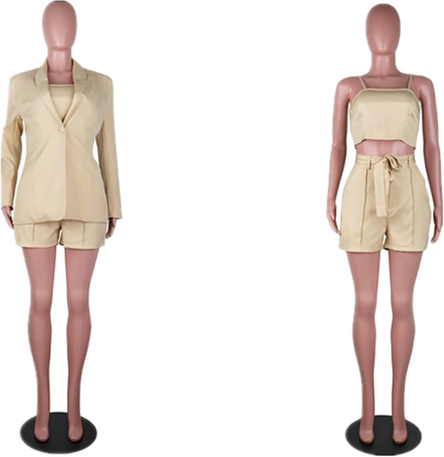 3 Piece Blazer Sets for Women Open Front Button Blazer   Crop Tops   Shorts Bottoms with Belt Business Suit Sets