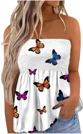 Cdiecer Tube Tops for Women Off Shoulder Top Strapless Tank Top Bandeau Sleeveless Shirts Summer Vacation Tube-Tops