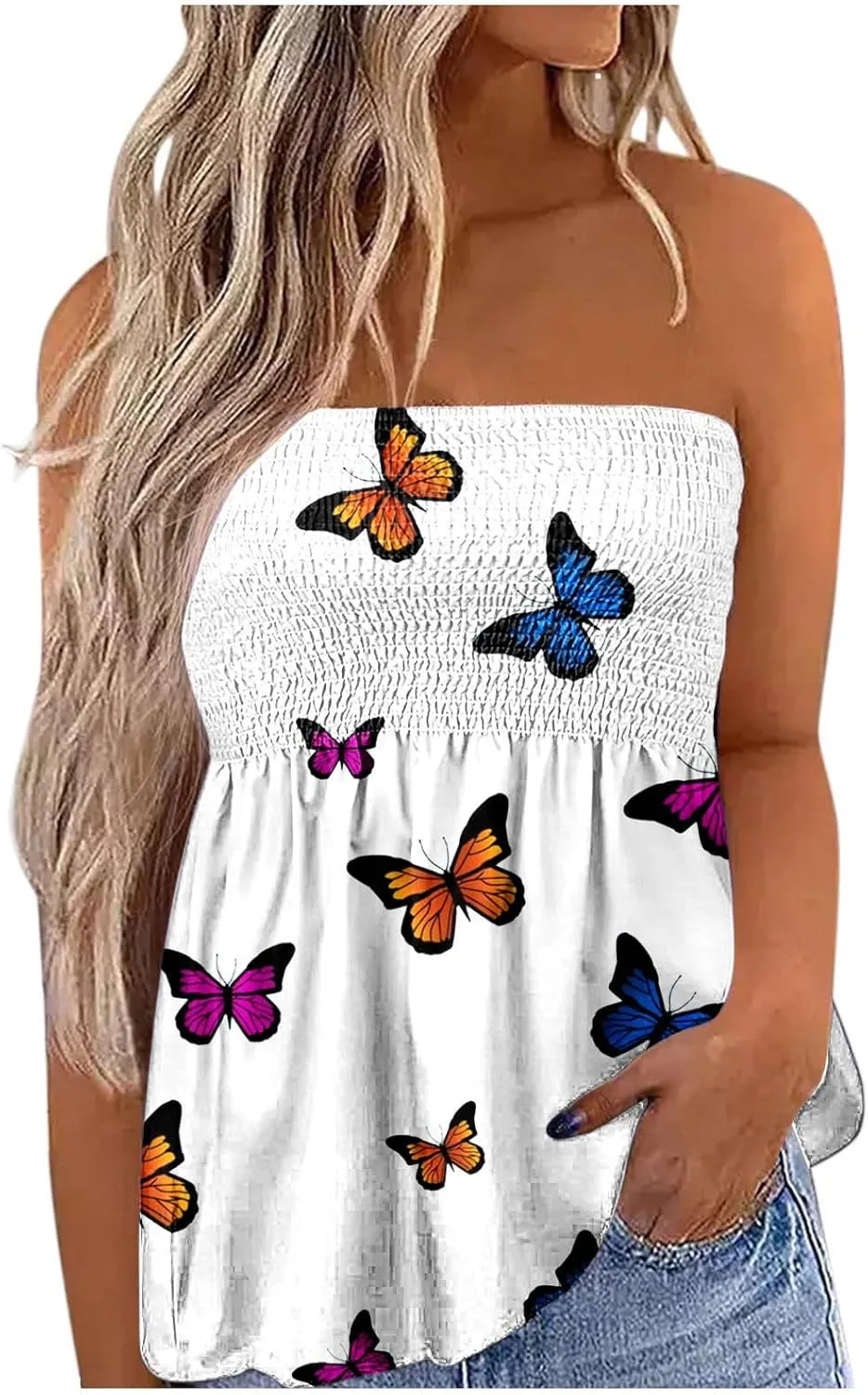 Cdiecer Tube Tops for Women Off Shoulder Top Strapless Tank Top Bandeau Sleeveless Shirts Summer Vacation Tube-Tops