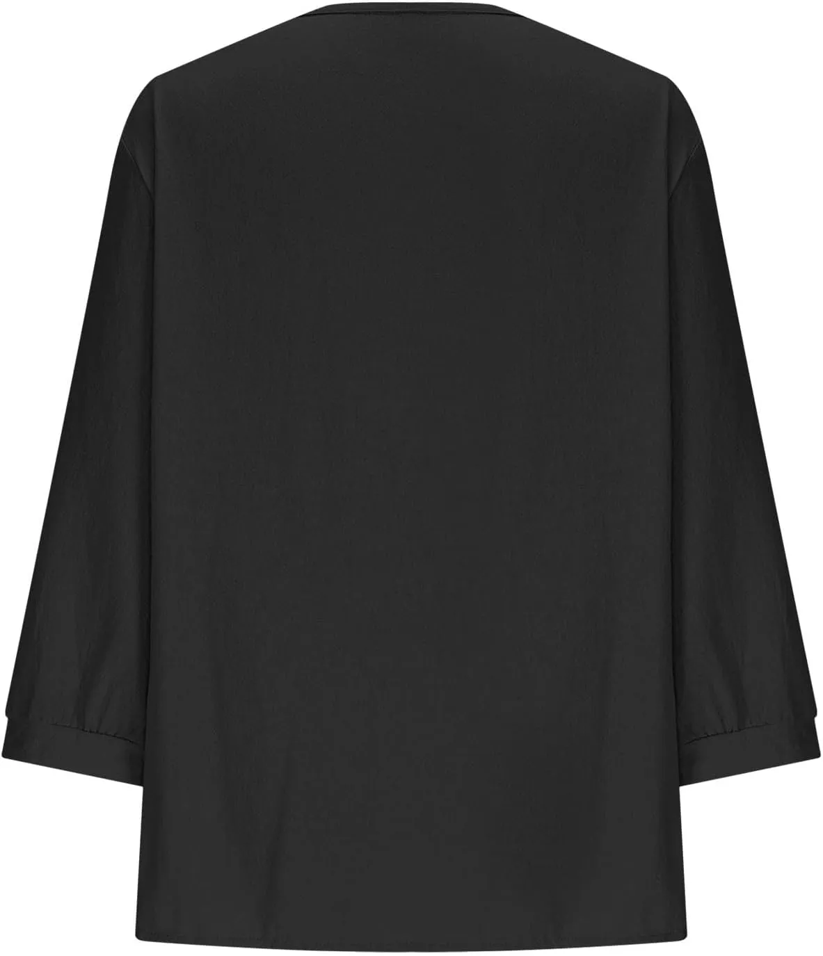 Cotton Linen Tops for Women 3/4 Sleeve Tees Frill Trim V Neck Blouse Cute Summer Vacation Breathable Shirt