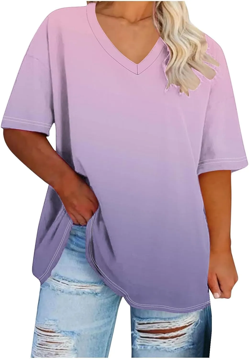 Custom T Shirts for Women, Womens Plus Size Tops Oversized V Neck Short Sleeve Summer Base Shirt Family T-Shirt