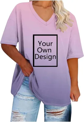 Custom T Shirts for Women, Womens Plus Size Tops Oversized V Neck Short Sleeve Summer Base Shirt Family T-Shirt