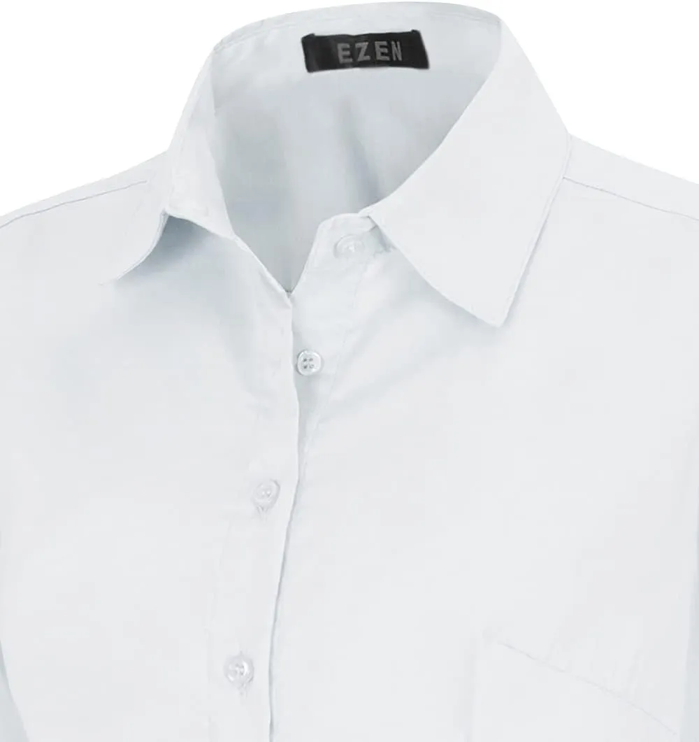 EZEN Womens Slim Fit Long Sleeve Stretchy Button Down Collar Shirt Blouse