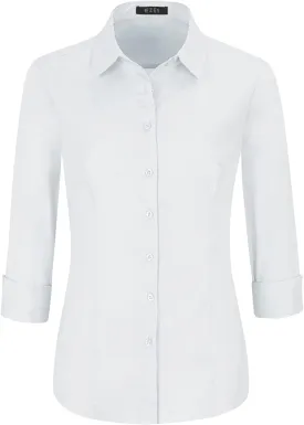 EZEN Womens Slim Fit Long Sleeve Stretchy Button Down Collar Shirt Blouse