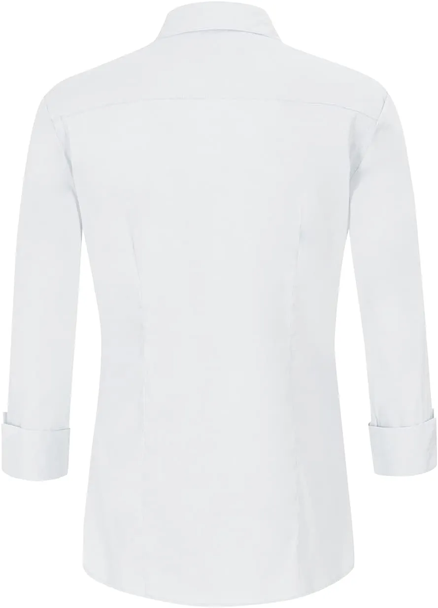 EZEN Womens Slim Fit Long Sleeve Stretchy Button Down Collar Shirt Blouse