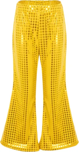 Kids Girls Sparkly Sequins Dance Pants Wide Leg Bell Bottoms Flared Trousers Hip Hop Jazz Disco Performance Costume