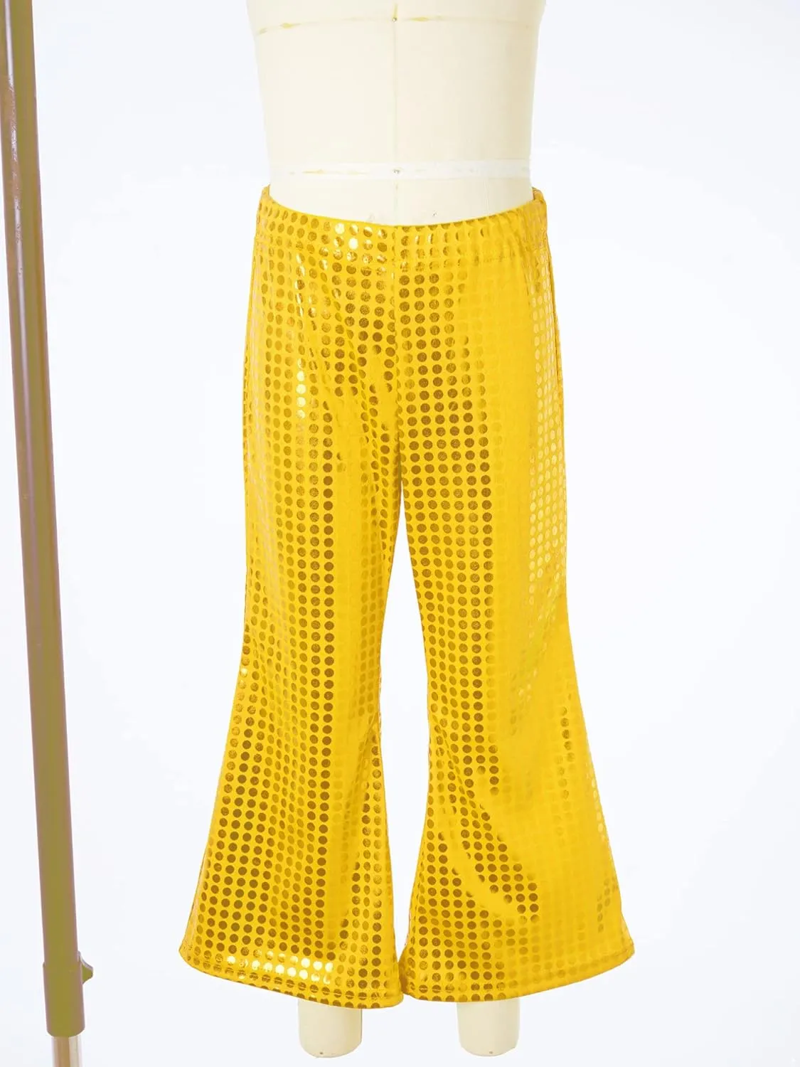 Kids Girls Sparkly Sequins Dance Pants Wide Leg Bell Bottoms Flared Trousers Hip Hop Jazz Disco Performance Costume