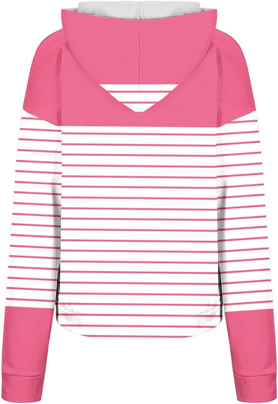 Ladies Stripes Hoodie Women Color Block Hoody Shirt Sweatshirt V Neck Sweater Top with Buttons Long Sleeve Pullover