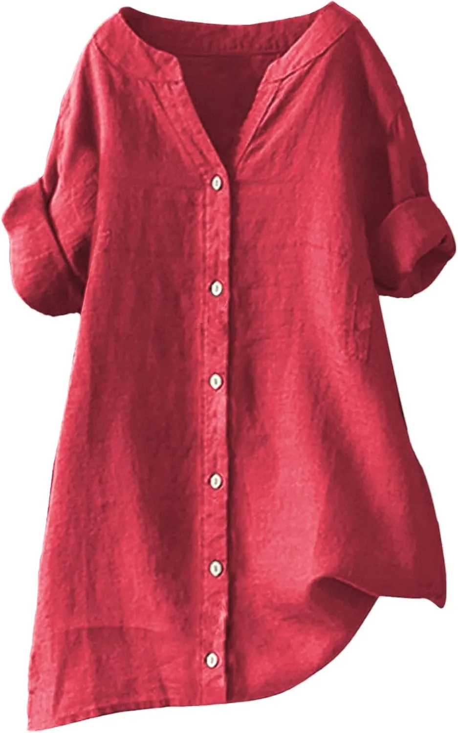 Linen Shirt for Women Button Down Shirts for Women Solid Short Sleeve Tunic Tops Casual V Neck Dressy Blouses