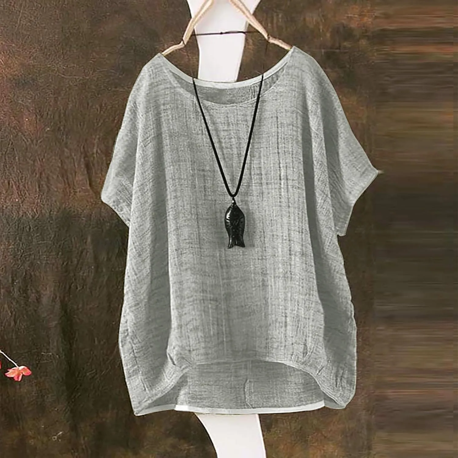 Linen Shirts for Women Summer 2025 Trendy Tunics Crewneck Short Sleeve Gauze Tops Casual Loose Fitted Comfy Blouses