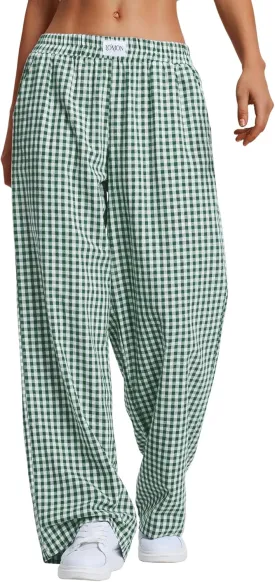 LOMON Women's Striped Gingham Boxer Pants Cotton Pajama Lounge Pj Casual Plaid Trousers Y2K Beach Bottoms with Pockets