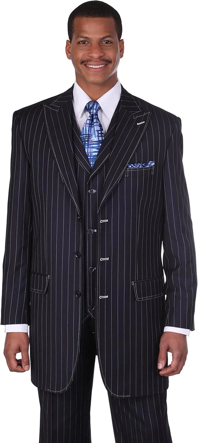 Men's 3 Piece Gangster Pin-Striped Suit with Vest 5903v