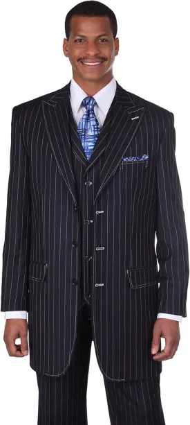 Men's 3 Piece Gangster Pin-Striped Suit with Vest 5903v