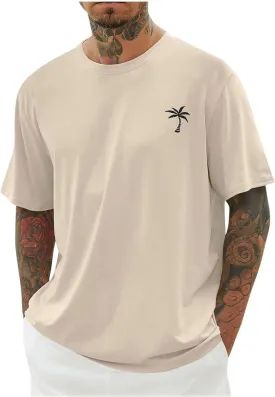 Men's Heavy Weight T-Shirts Casual Crew Neck Oversized Coconut Tree Graphic Tee Tropical Beach Floral Palm Shirts