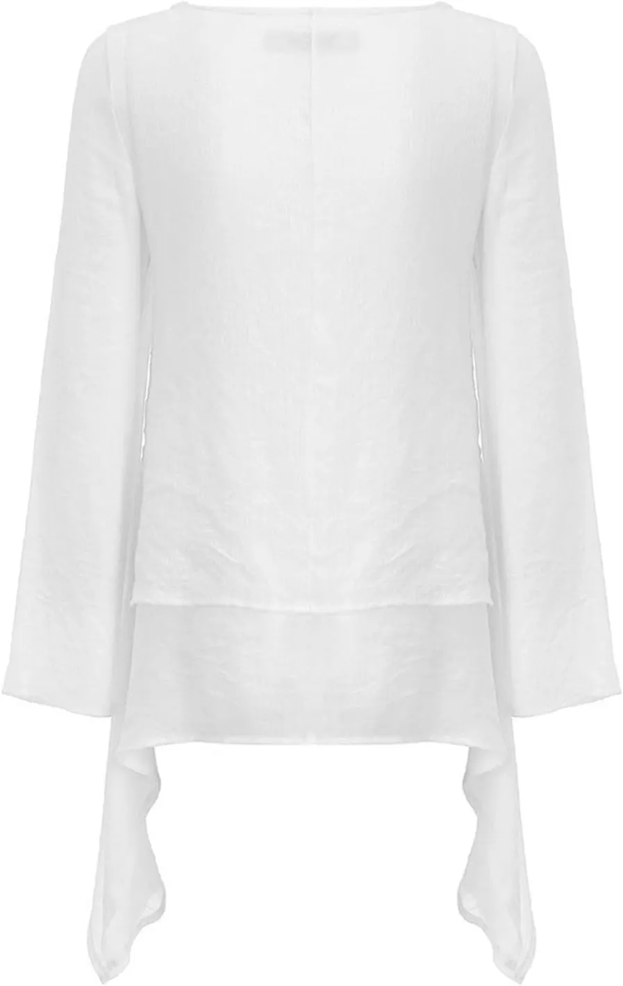 Mzkdieey Oversized Cotton Linen Shirts for Women High Low Hem Asymmetrical Tops Summer Casual Crewneck Long Sleeve Blouse