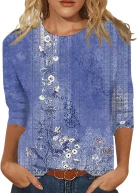 Petite Tops for Women 3/4 Sleeve Comfortable T Shirts for Women Summer Tops Round Neck Fall Long Sleeve Shirts
