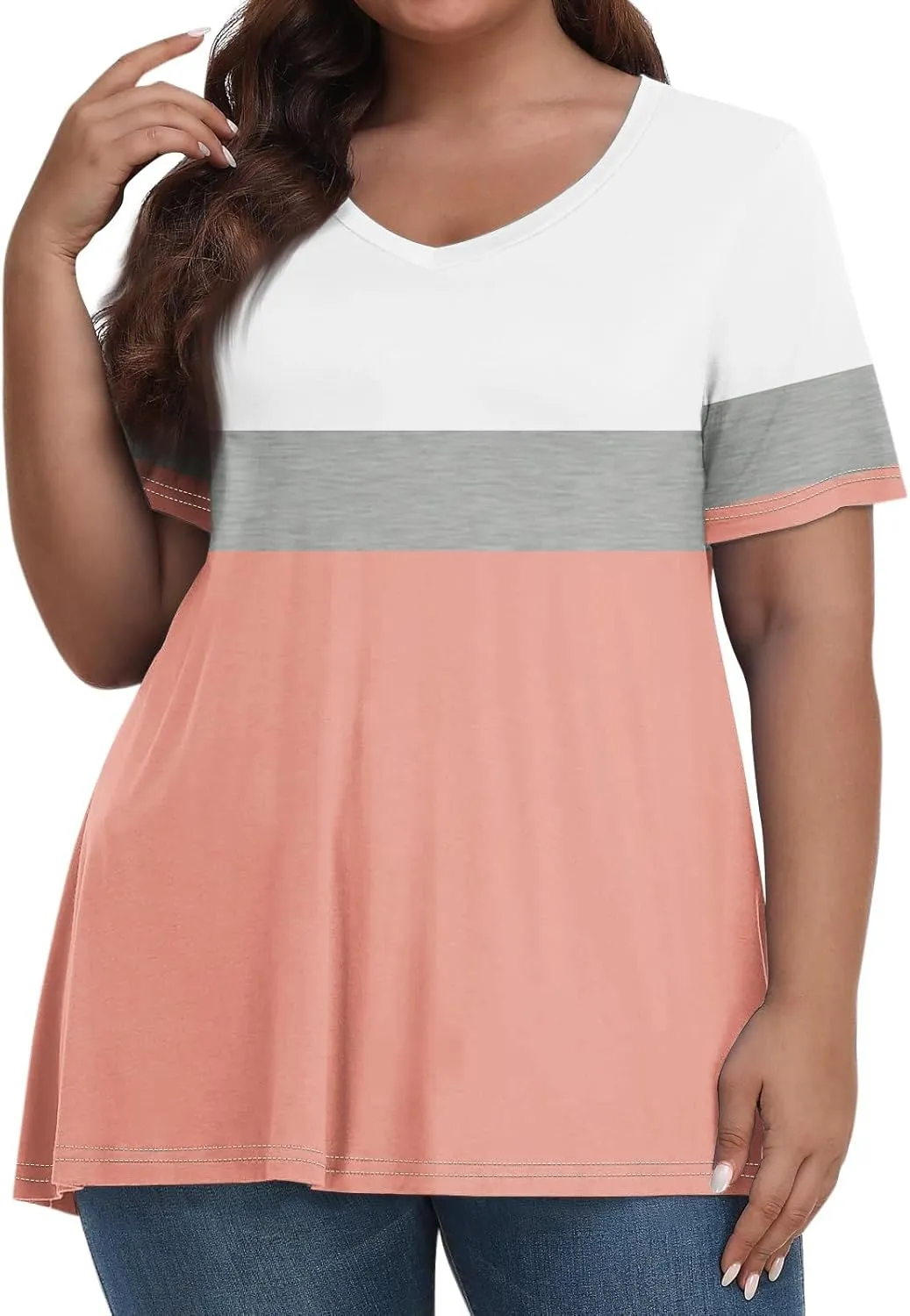 Plus Size Summer Tops Shorts Sleeve Work Shirts For Women Tops V Neck Basic Tee Tunic Oversized Blouses Comfy Clothes