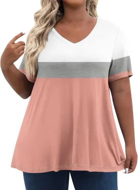 Plus Size Summer Tops Shorts Sleeve Work Shirts For Women Tops V Neck Basic Tee Tunic Oversized Blouses Comfy Clothes