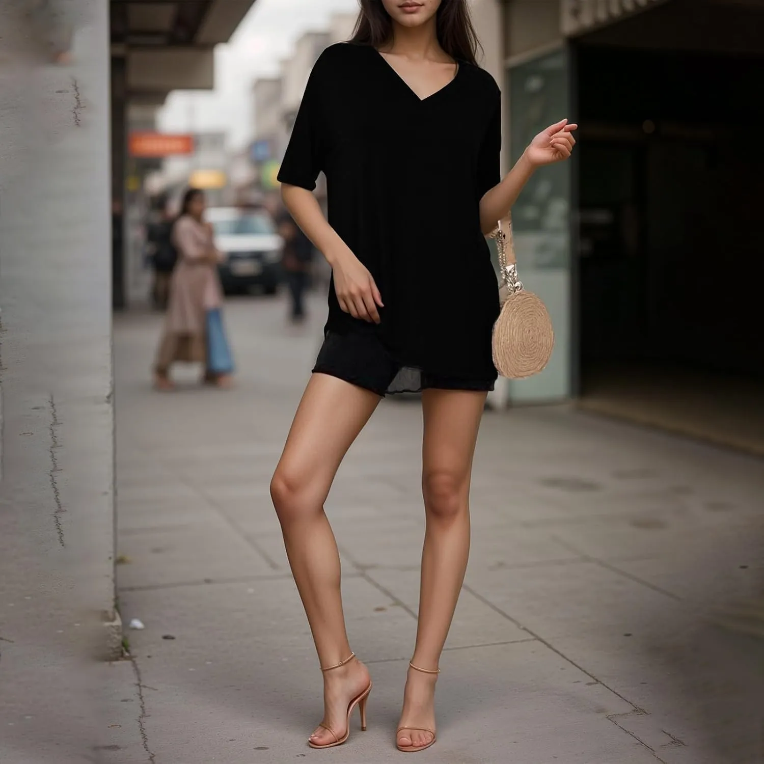 Plus Size Tops for Women Oversized Tshirts Short Sleeve V Neck Tunic Side Slit Blouse Dressy Plain Basic Tees