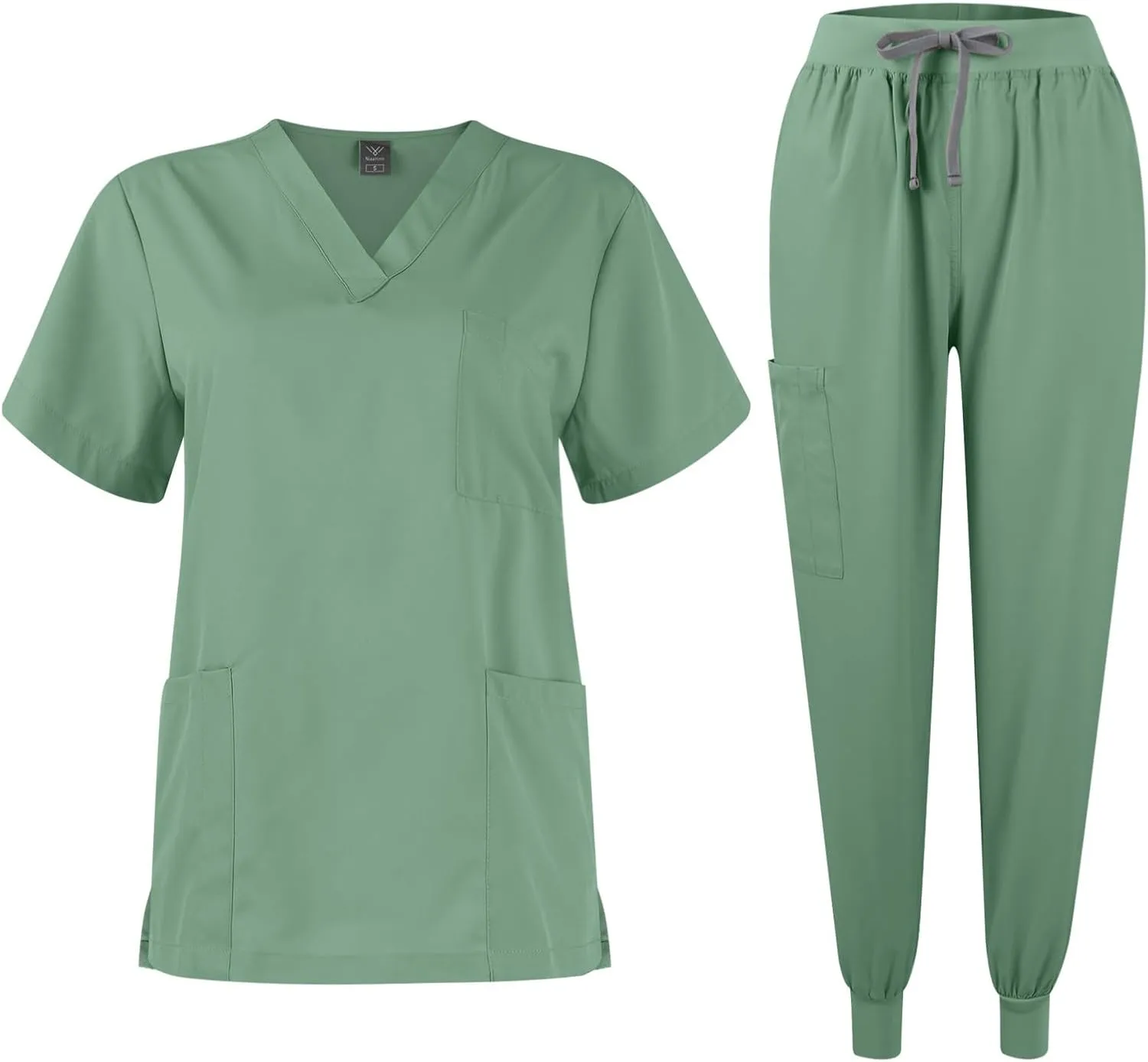 Scrubs for Women Set Stretch V-Neck Scrub Tops with Pockets & Cargo Pant Quick Drying Solid Nurse Uniform