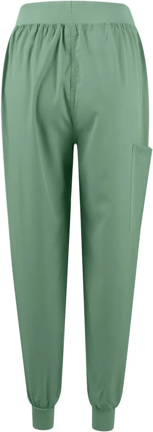 Scrubs for Women Set Stretch V-Neck Scrub Tops with Pockets & Cargo Pant Quick Drying Solid Nurse Uniform