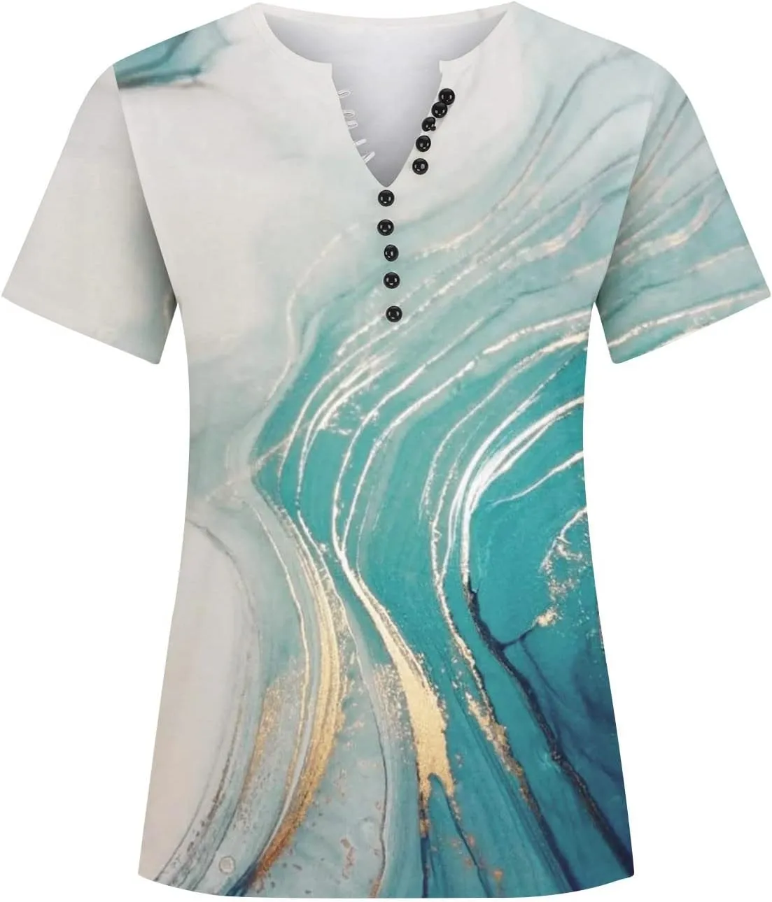 Summer Shirts for Women 2025 Plus Size Short Sleeve Henley Tops Marble Floral Loose Tshirt Tee Casual Dressy Tunics