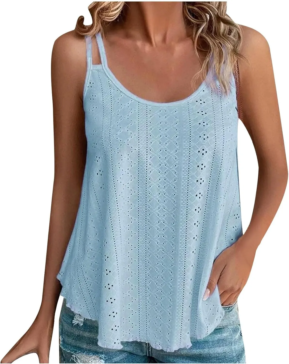 TANGNADE Summer Tank Tops for Women Pleated Spaghetti Strap Camisole Loose Fit Casual Sleeveless Pleated Flowy Tunic