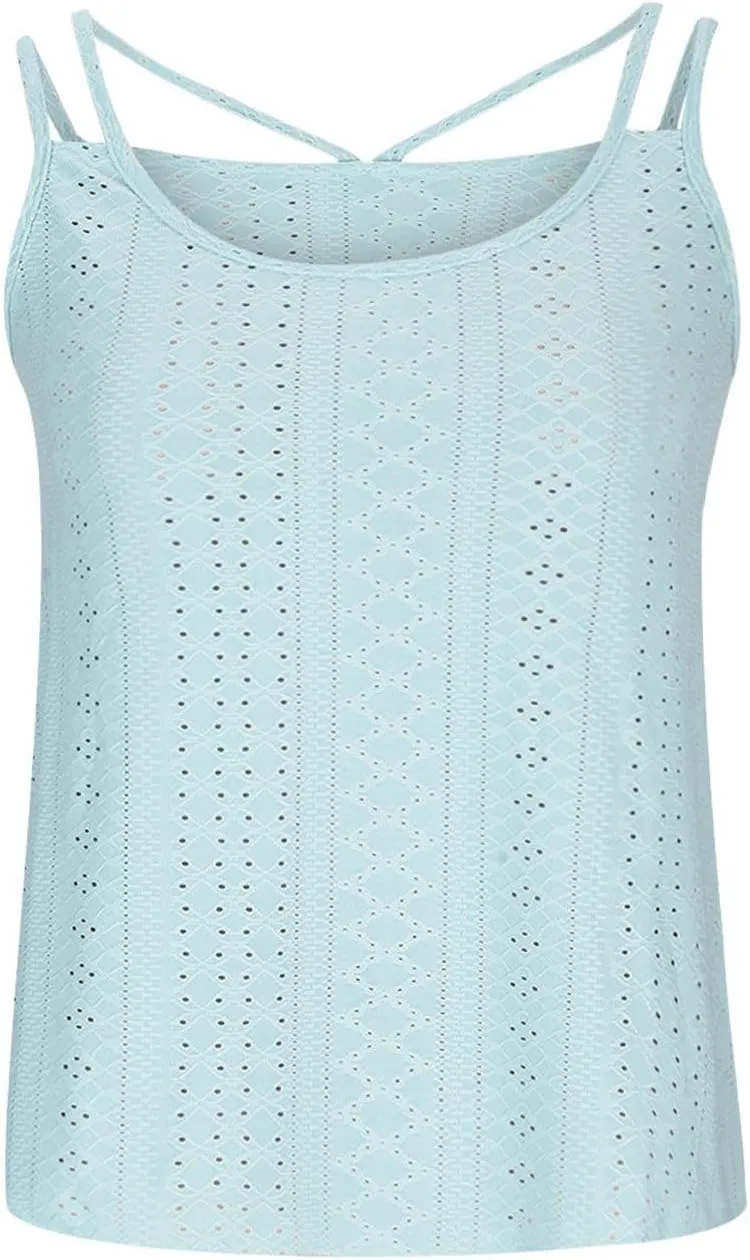 TANGNADE Summer Tank Tops for Women Pleated Spaghetti Strap Camisole Loose Fit Casual Sleeveless Pleated Flowy Tunic