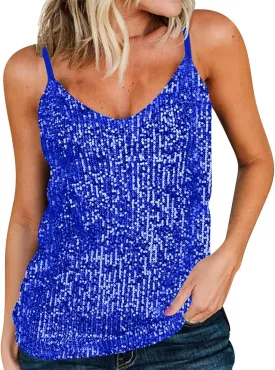 TANGNADE Women Sexy Sparkle Shimmer Cami Tank Tops Ladies Disco Sequin Camisole Blouse Sparkly Holiday Outfits