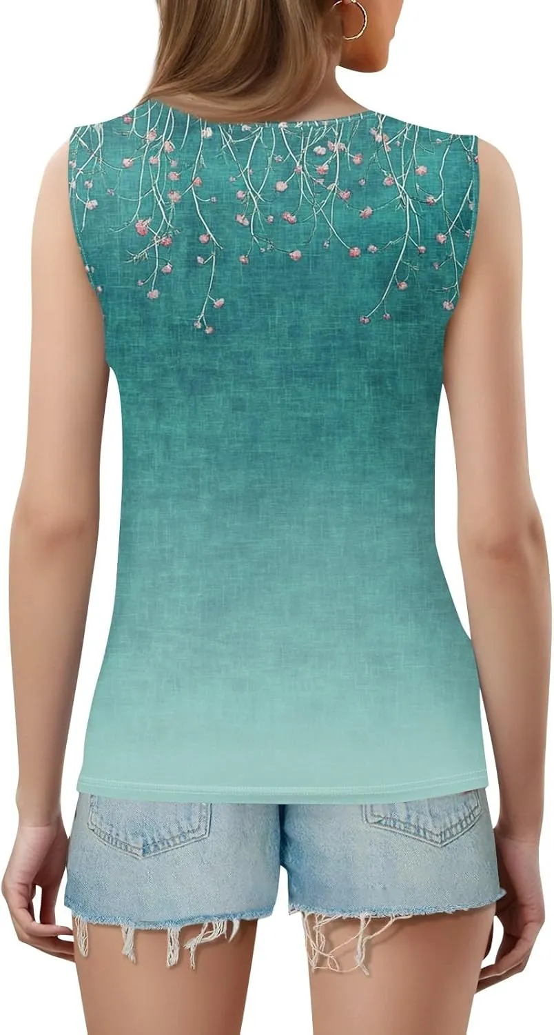 Tank Tops for Women Flowy Printed Tunic Tops V Neck Sleeveless Trendy Tank Tops Loose Fit Casual T Shirts