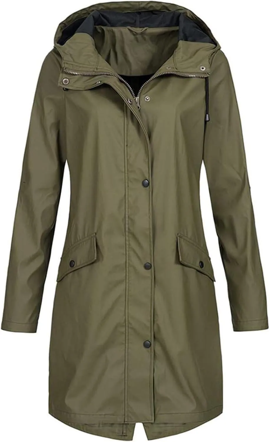 Trench Coats for Women Waterproof Long Hooded Rain Jackets Lightweight Button Down Workout Windbreaker with Pockets