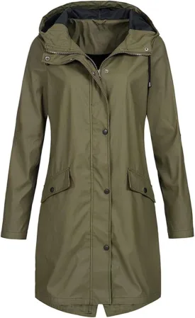 Trench Coats for Women Waterproof Long Hooded Rain Jackets Lightweight Button Down Workout Windbreaker with Pockets