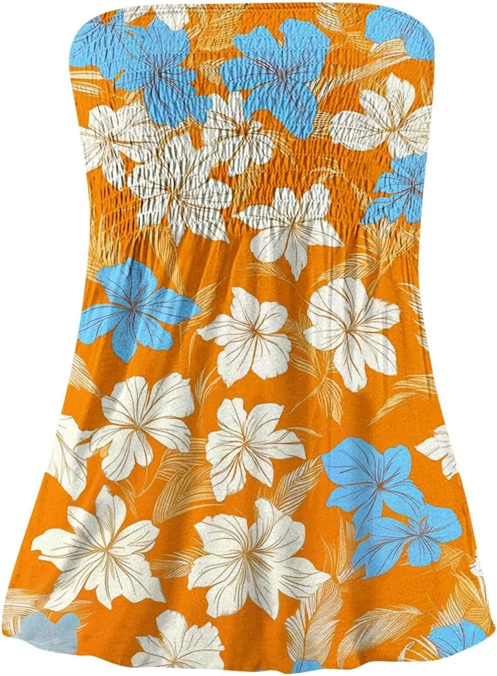 Tube Tops for Women Sleeveless Smocked Ruffled Tanks Strapless Floral Print Tube Tops Lightweight Sexy Bandeau