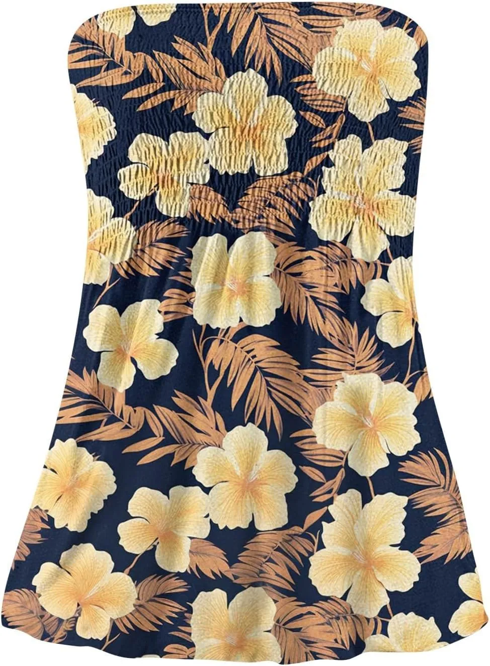Tube Tops for Women Sleeveless Smocked Ruffled Tanks Strapless Floral Print Tube Tops Lightweight Sexy Bandeau