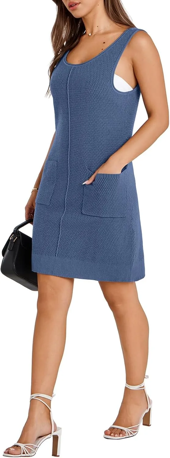 WIHOLL Womens Sleeveless Summer Dresses 2024 Casual Sundress Loose Bodycon Knit Crewneck Going Out Dress