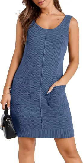 WIHOLL Womens Sleeveless Summer Dresses 2024 Casual Sundress Loose Bodycon Knit Crewneck Going Out Dress