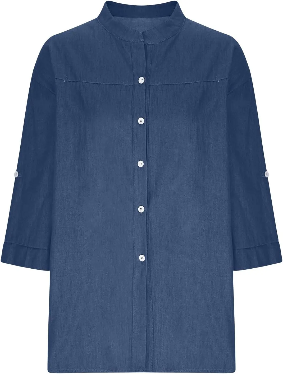 Women Denim Shirts Chambray Casual V Neck Collared Jean Western Blouses Oversized Long Sleeve Button Down Tops