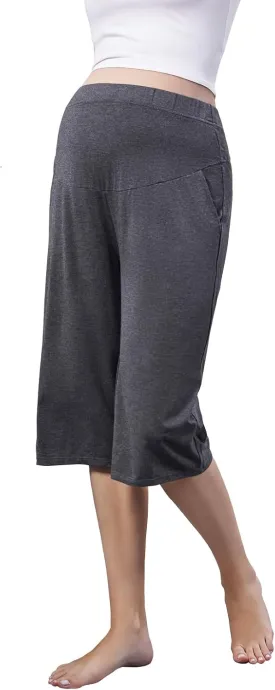 Women Maternity Capris Pregnancy Pants Soft Joggers Lounge Bottoms with Pockets