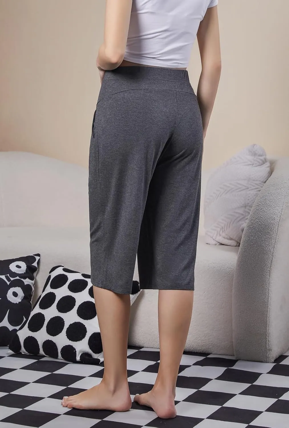 Women Maternity Capris Pregnancy Pants Soft Joggers Lounge Bottoms with Pockets