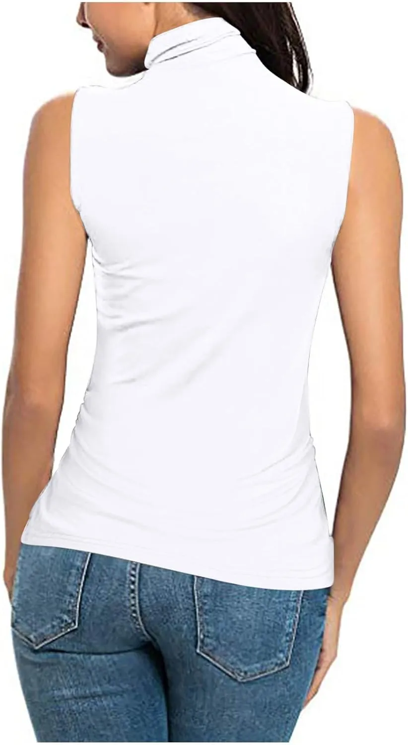 Women Mock Turtleneck Long Sleeve T Shirt Plus Size Sleeveless Tank Tops Basic Stretch Slim Fit Undershirts