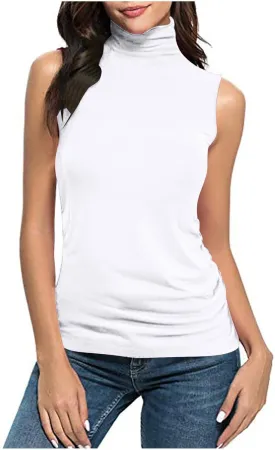 Women Mock Turtleneck Long Sleeve T Shirt Plus Size Sleeveless Tank Tops Basic Stretch Slim Fit Undershirts