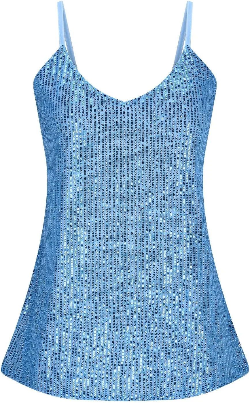 Women Sexy Sequin Tank Tops Spring Summer Fashion Sparkly Sleeveless Shirts Party Glitter Scoop Neck Tops Going Out