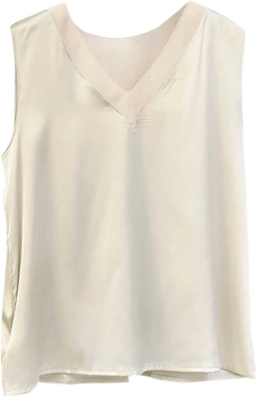 Women Tank Tops Basic Cami Tops Shirt Racerback Blouses Women's Camisole Glossy Satin Sleeveless V Neck Lace Toggle