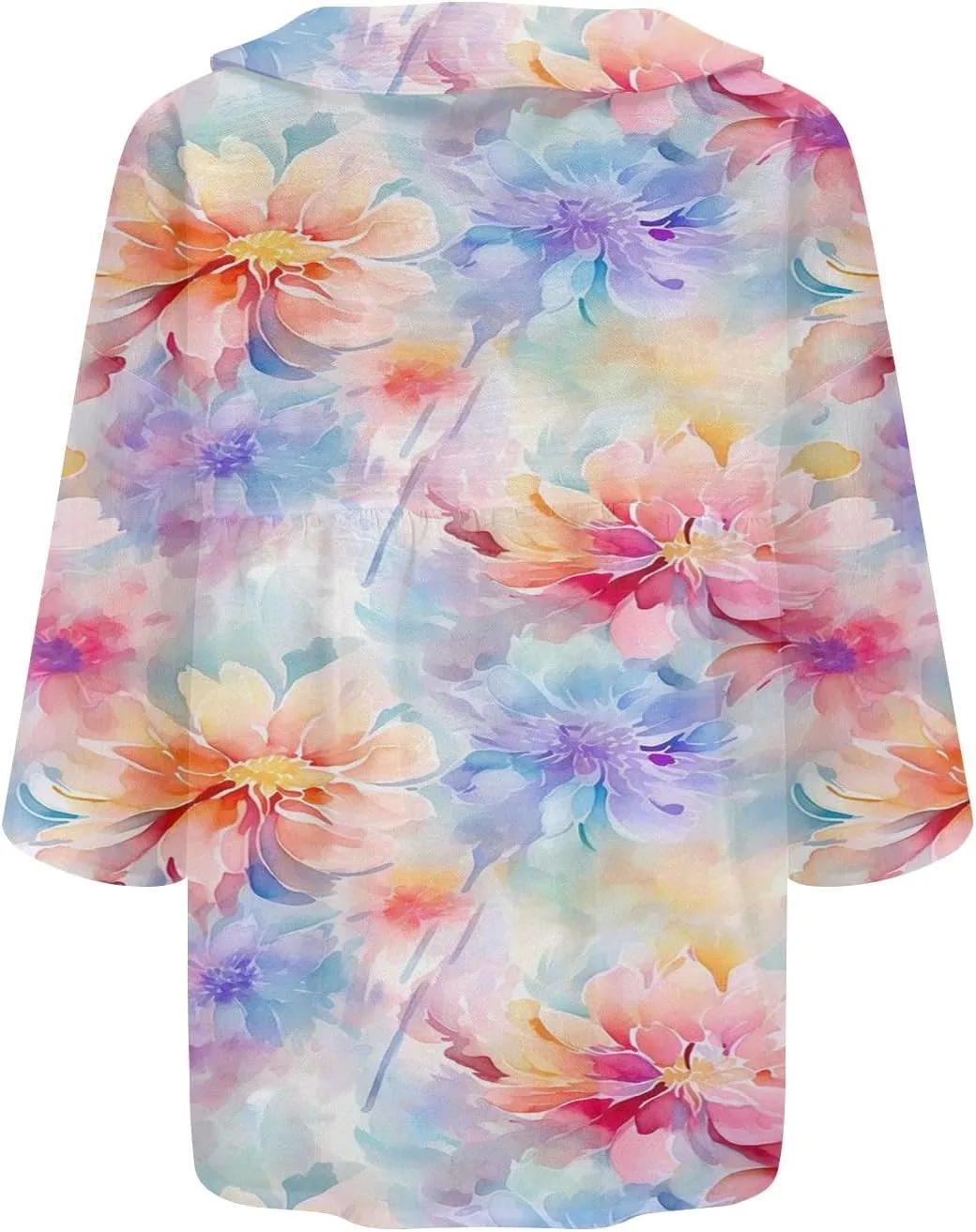 Womens Casual Button V Neck Women's Floral Butterfly Print Natural Autumn Fragrant Shirts Loose Work Tops