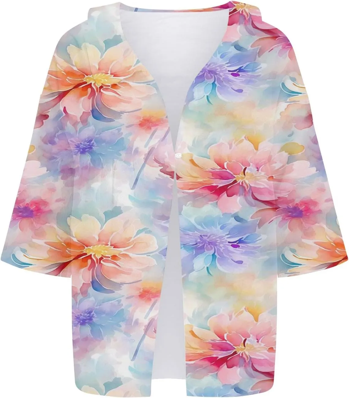 Womens Casual Button V Neck Women's Floral Butterfly Print Natural Autumn Fragrant Shirts Loose Work Tops