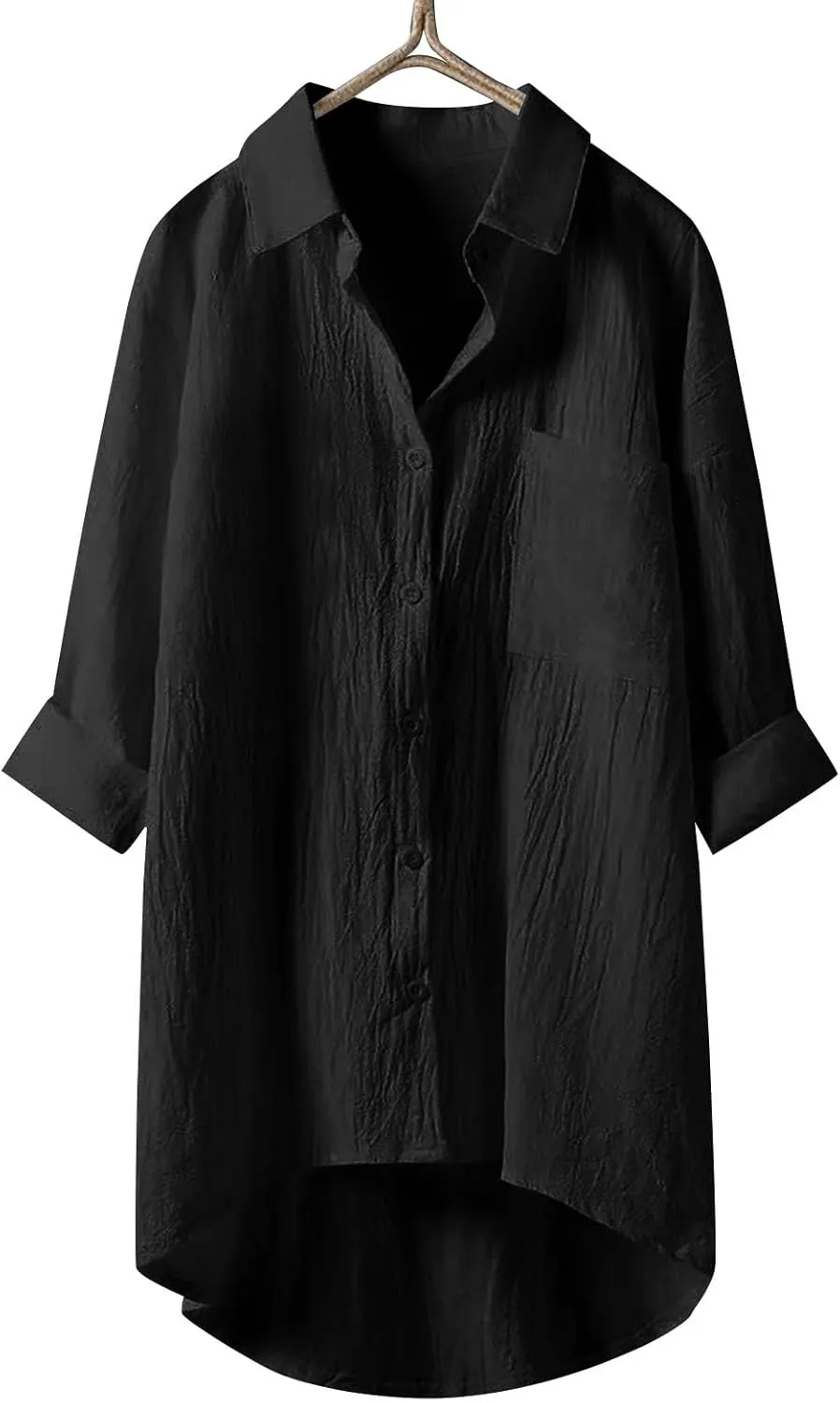 Womens Cotton Linen Button Down Flowy Shirts Long Sleeve V Neck Elegant High Low Loose Tops Plain Oversize Blouse