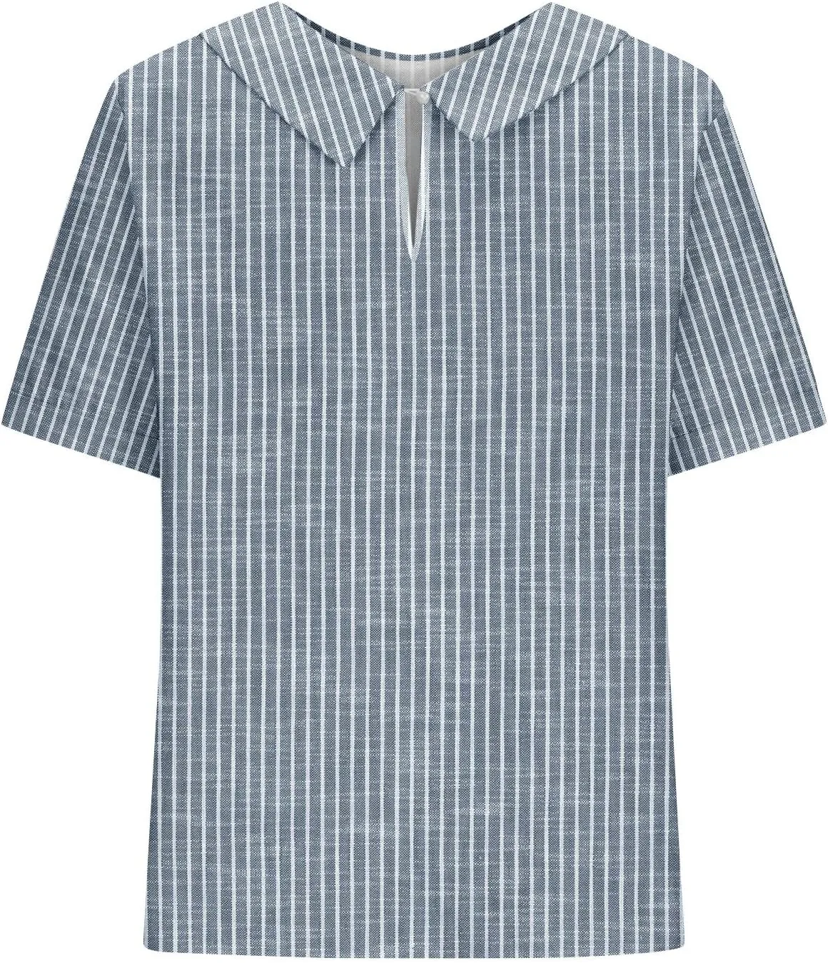 Womens Cotton Linen Tops Fashion Striped Printed Lightweight Loose T-Shirts Short Sleeves Turndown Collar Tee Shirts