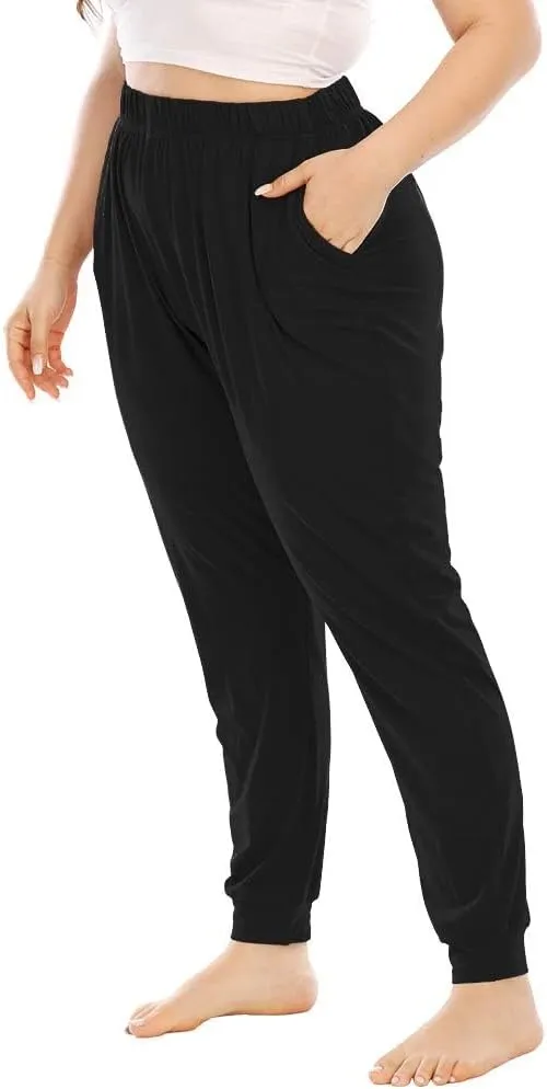 Womens Plus Size Pajama Lounge Pants Casual Cozy Tapered Wide Leg Sweatpants High Waisted Yoga Joggers with Pockets